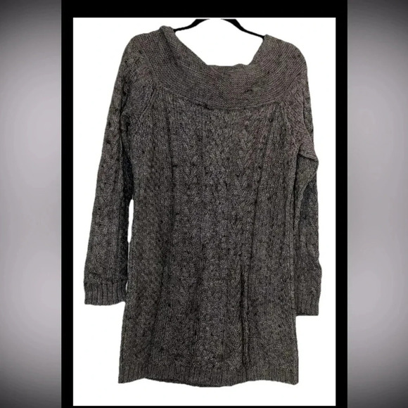 Nine West Cowl Neck Long Sleeve Alpaca Wool Blend Sweater Tunic Pockets Grey L - Picture 2 of 5